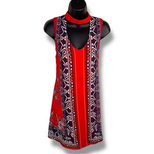 Small Three Hearts Red Sleeveless Colorful Dress Geometric Accent Vneck